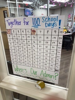 MES Students & Staff Celebrating 100th day of learning this school year.