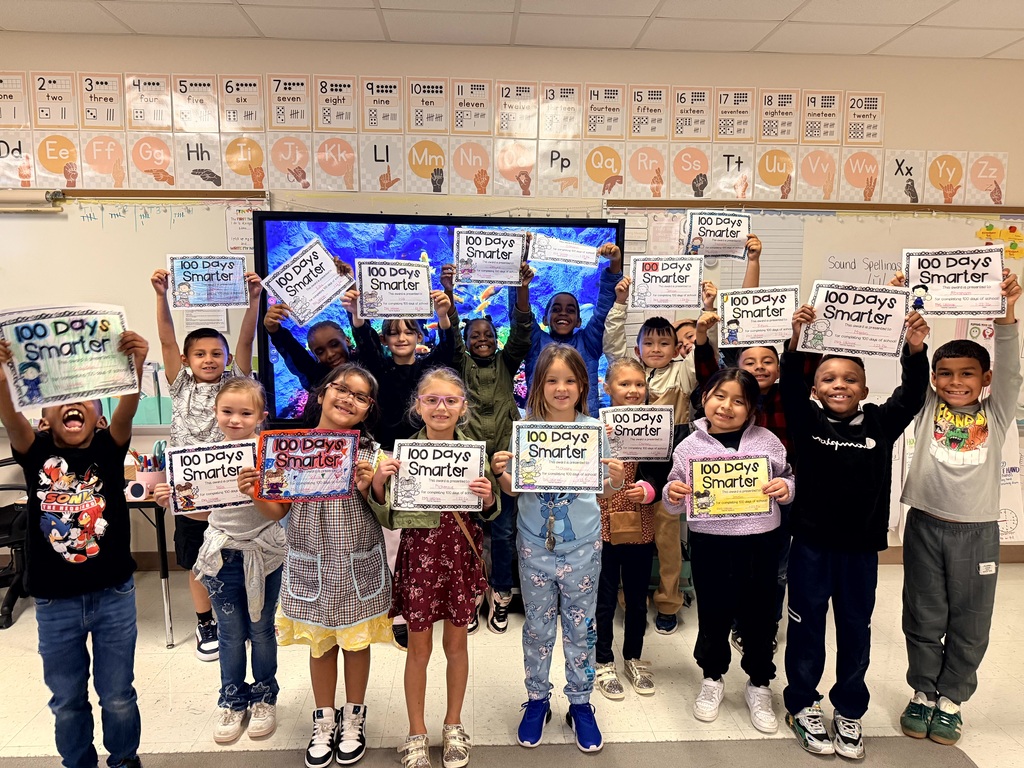 MES Students & Staff Celebrating 100th day of learning this school year.