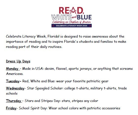 image of red white and blue celebrate literacy flyer, all information is in the body of message