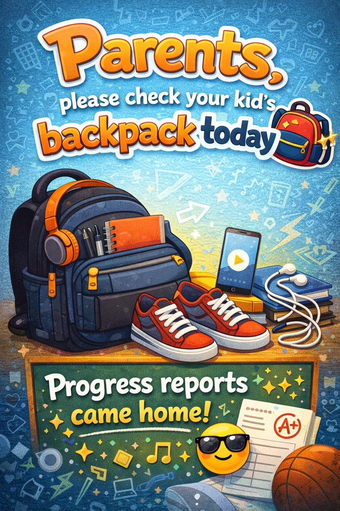 Graphic Poster letting parents know that progress reports came home today.