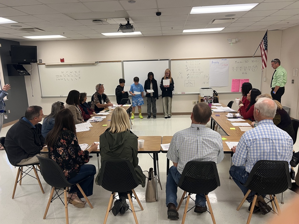 Students speaking to school board members and district staff about the projects at MES