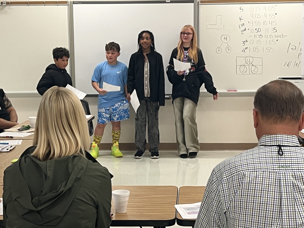 Students speaking to school board members and district staff about the projects at MES