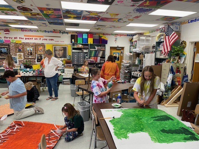 CTE Art Club Members working on Living Portraits.