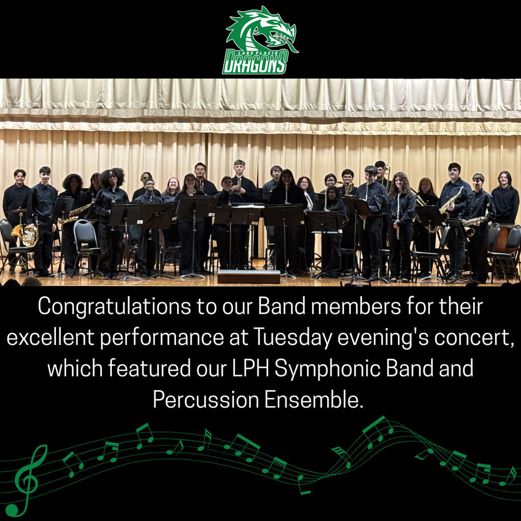 Congratulations to our Band members for their excellent performance at Tuesday evening's concert, which featured our LPH Symphonic Band and Percussion Ensemble. 