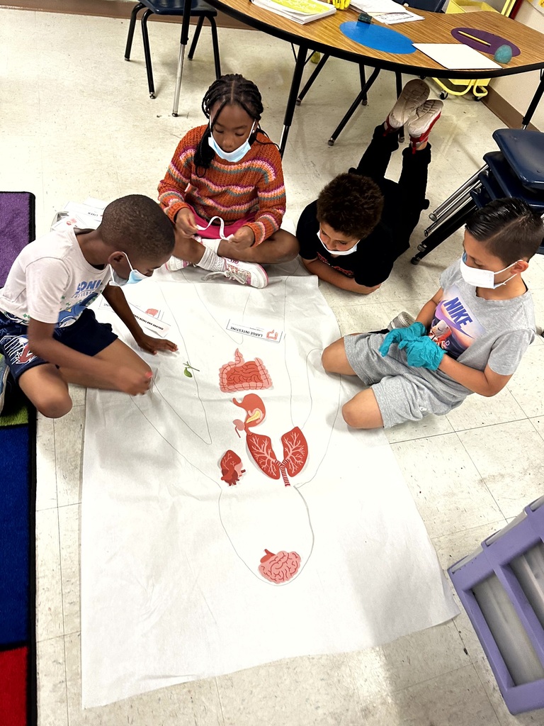 2nd grade students and staff end of unit learning activity on Human Body.
