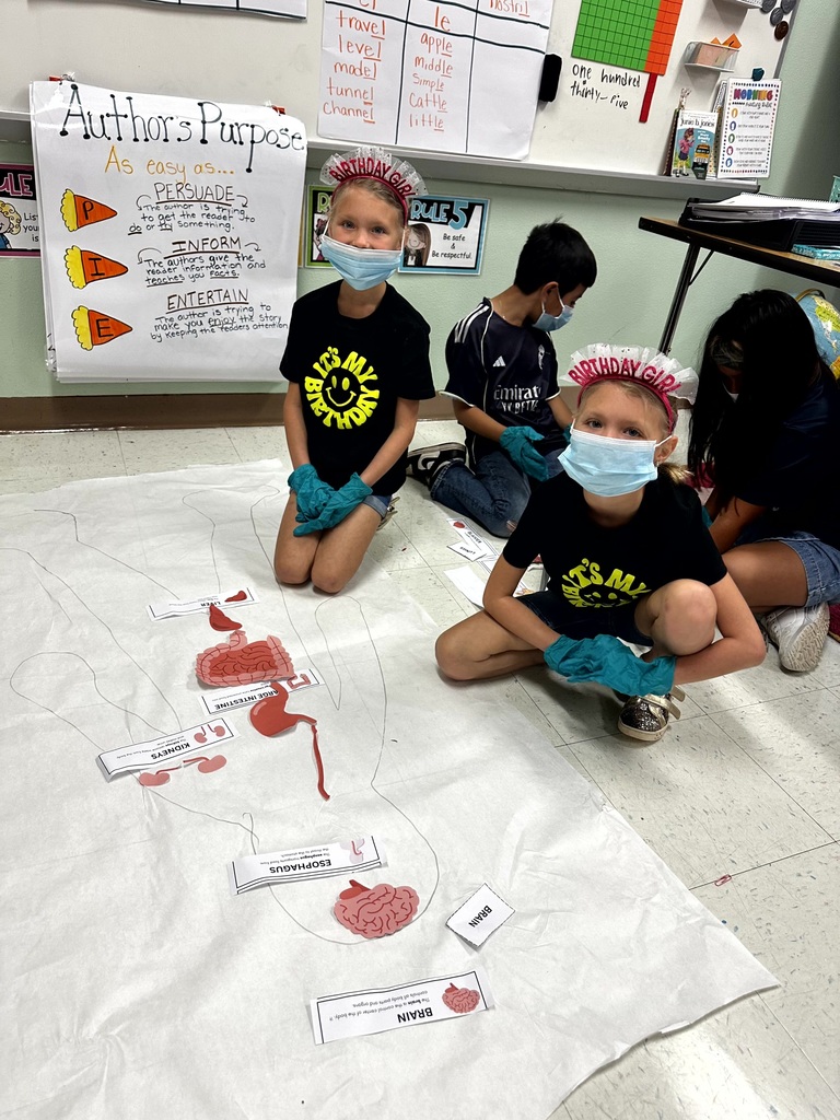 2nd grade students and staff end of unit learning activity on Human Body.