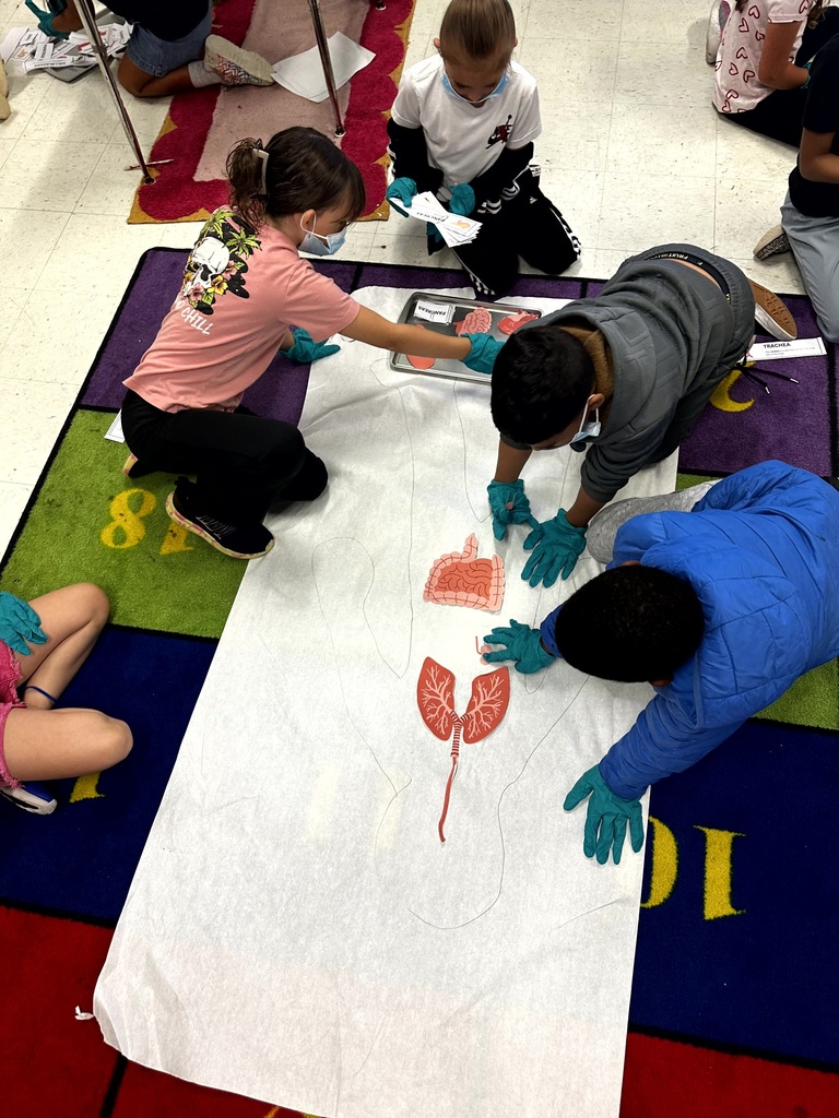 2nd grade students and staff end of unit learning activity on Human Body.