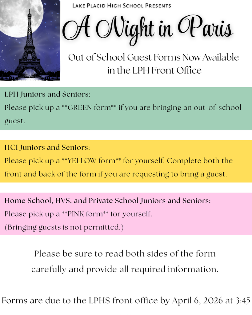 🎟️✨ Prom Guest Forms Are Now Available! ✨🎟️  Planning to bring a guest to LPHS Prom: A Night in Paris? Be sure to stop by the front office and pick up the correct form!  📌 Forms are color-coded, so make sure you grab the right one for your situation. 📌 Read both sides carefully and complete all required information. ⏰ All forms are due by April 6, 2026 at 3:45 PM  Don’t wait—get your form early and get ready for an unforgettable night in Paris! 🇫🇷💙 #LPHS #DragonPride #Prom2026