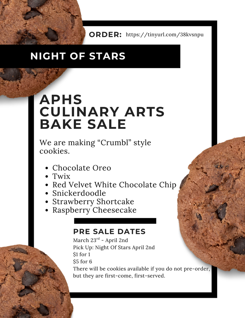 Culinary Arts Bake Sale Promo; details in body