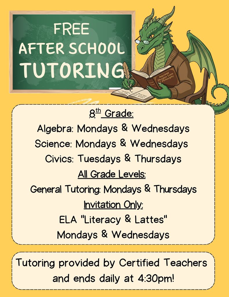 Flyer for LPM: Free After School Tutoring: Algebra, Science, Civics, & ELA