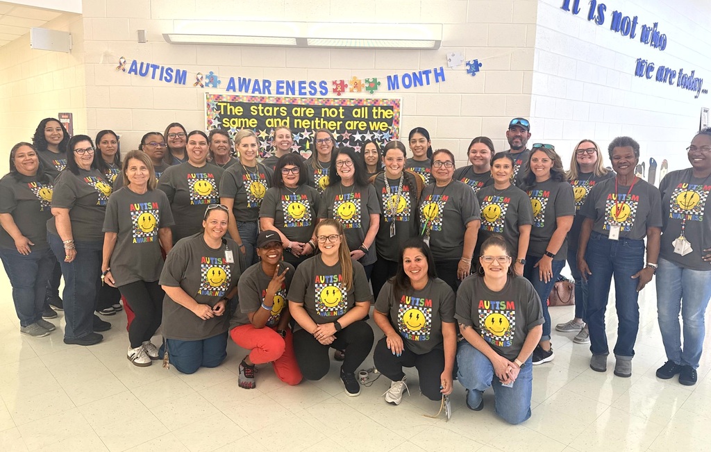 MES Staff in their Autism Awarness shirts.