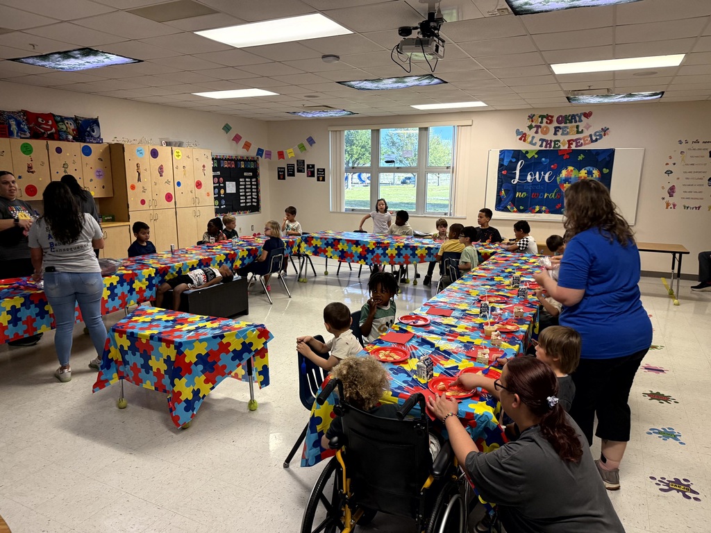 Students and staff during our Austism Awareness hallway walk.