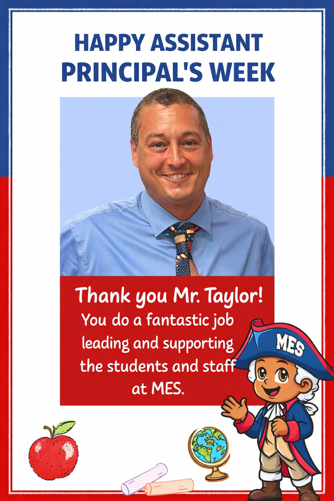 Happy Assistant Principal’s Week to Mr. Taylor! 🎉💙  Thank you for the incredible work you do each day at Memorial Elementary. Your leadership, dedication, and positive energy make a difference in the lives of our students and staff. You go above and beyond to support, encourage, and create a welcoming environment where everyone can succeed 🌟  We are grateful for all you do to lead and support the MES community—your impact does not go unnoticed! 👏📚  #MemorialElementary #AssistantPrincipalWeek #ThankYouMrTaylor #MESPride #SchoolLeaders #MakingADifference #Gratitude 💙
