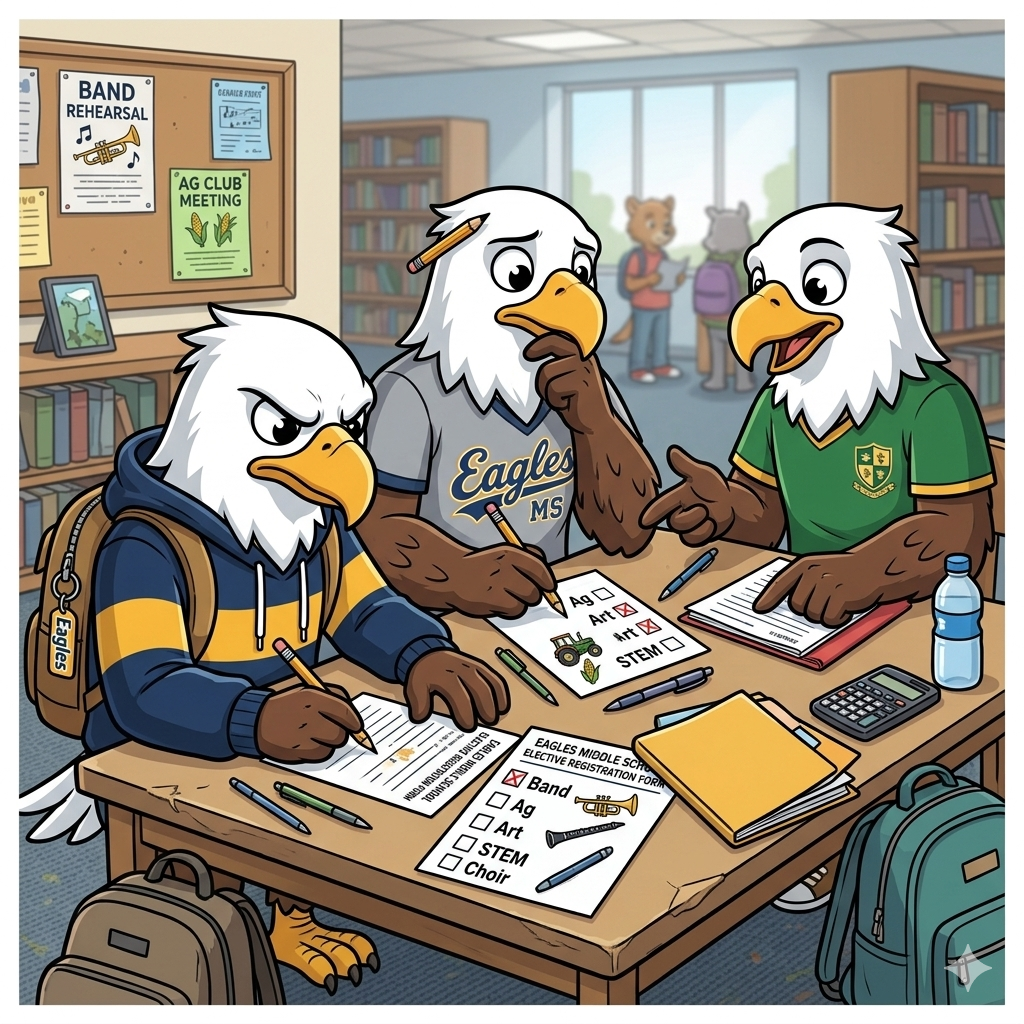 Eagle Students making a decision on their elective choices for next year.