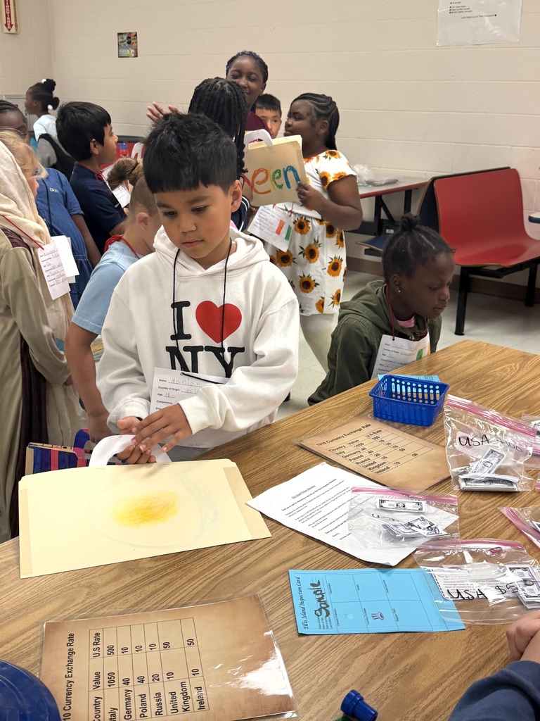 MES 2nd graders during their Immigration Simulation to Ellis Island. 