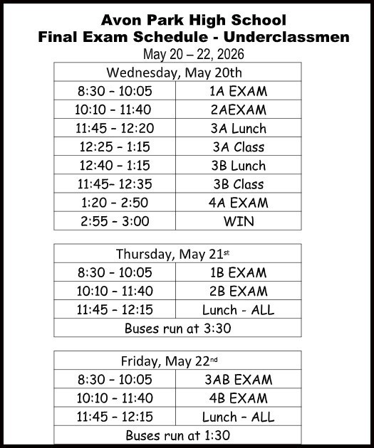 Underclassmen Exam Schedule