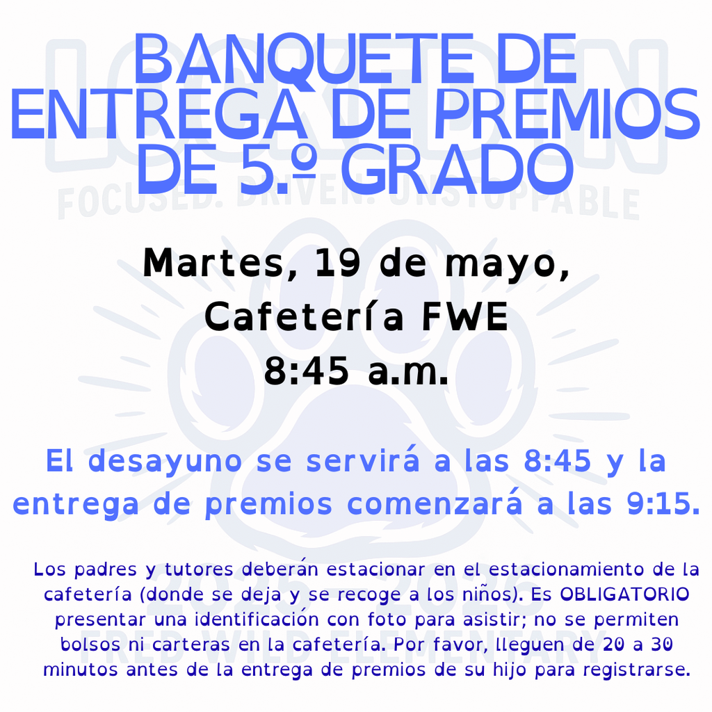 Spanish 5th Grade Invite for Q4 and EOY May 19th