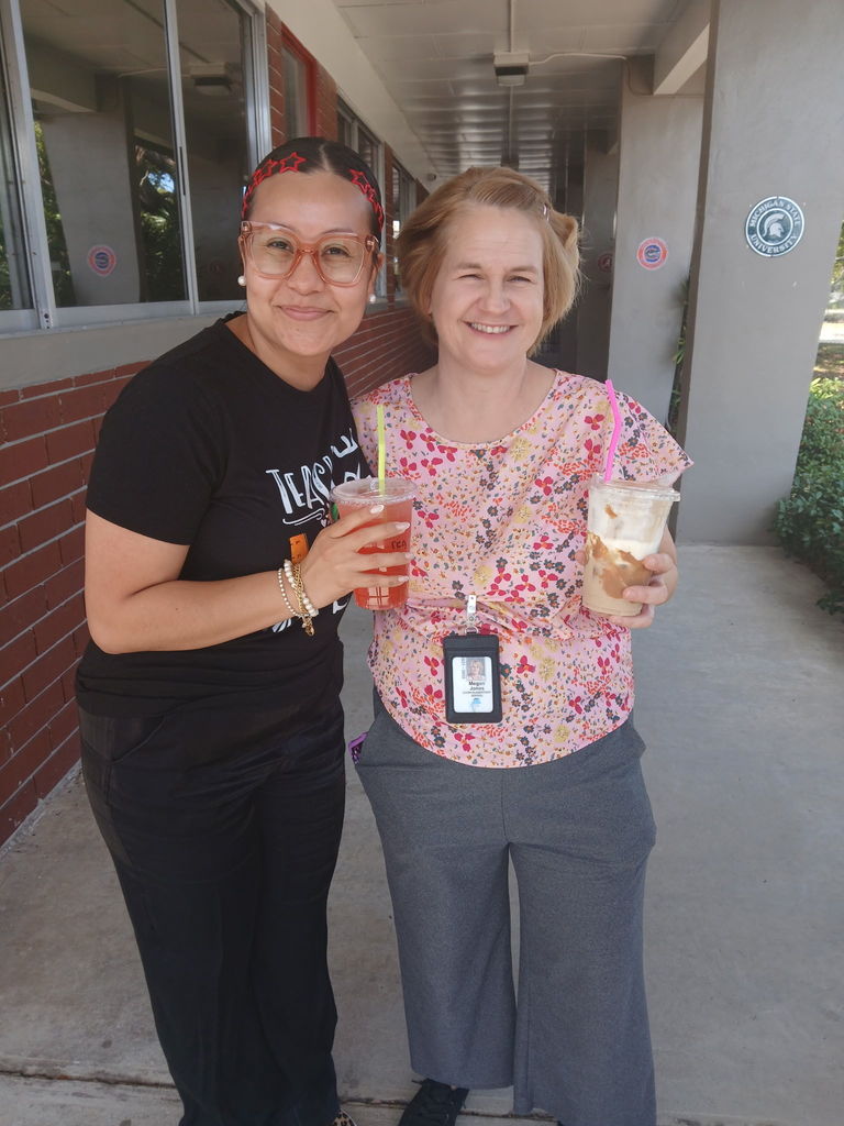 AES Staff with their treat from the Brew Crew truck. 
