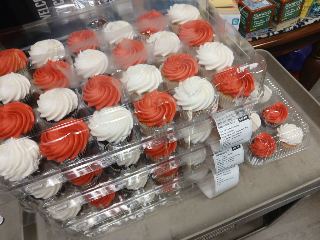 Trays of cupcake treats donated by Avon Park Walmart for Staff Appreciation week. 