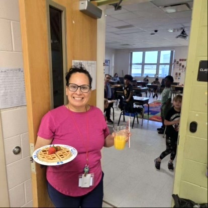 MES staff with their delicious waffle. 