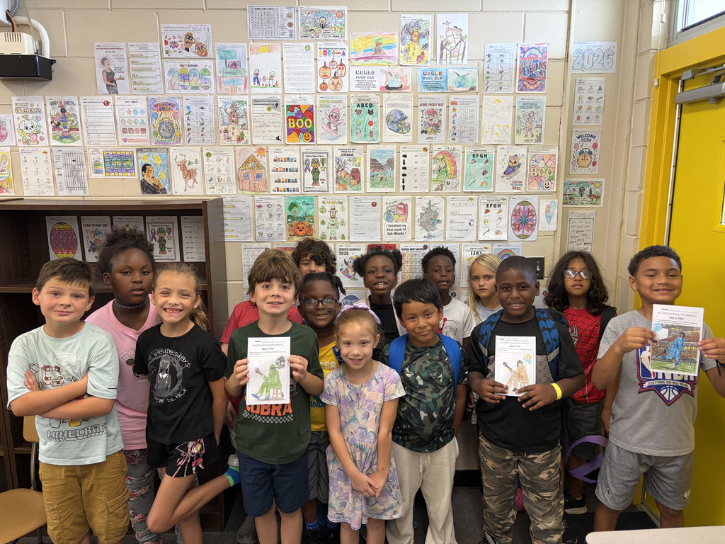 parent pick up students in photograph with artwork