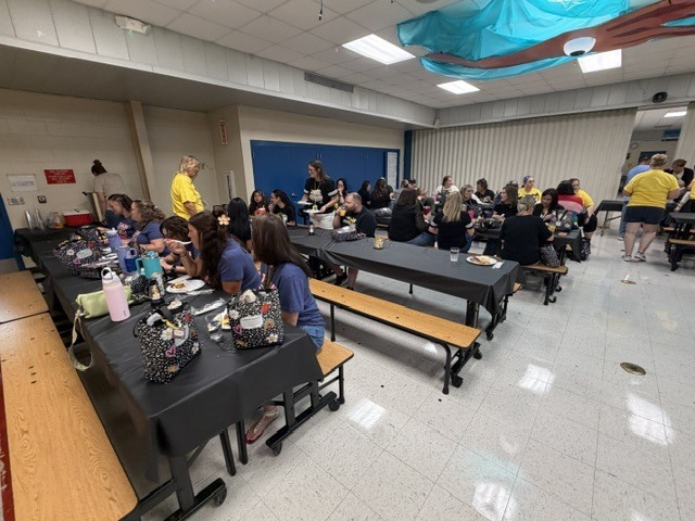 Today, we officially kicked off an exciting new school year! Mr. K. and Mrs. Brooker took time to reflect on all we accomplished together last year and shared the vision & pathways that will guide us on our trail to success throughout this school year. Afterward, our amazing staff enjoyed a delicious meal, great fellowship, and time reconnecting before heading off to prepare their classrooms for our Mustangs!