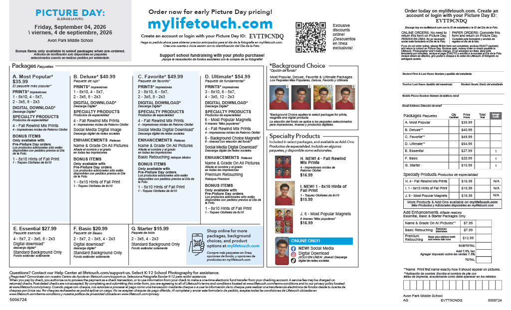 Picture Day Order Form