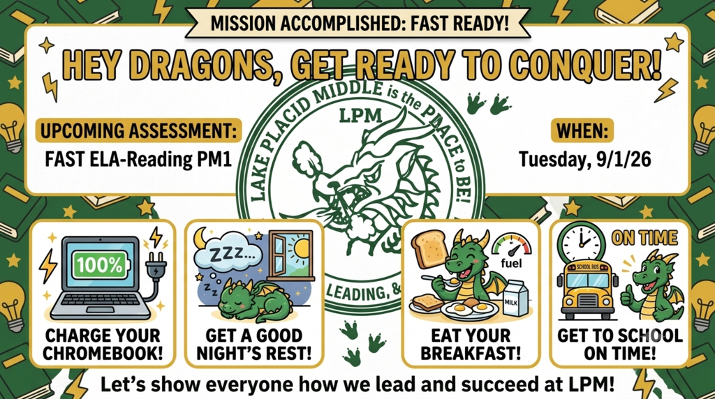 PLM Image about upcoming ELA-Reading PM1 Assessment on Tuesday 9/1/26