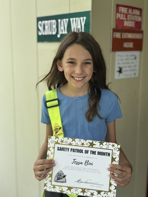Safety Patrol of the Month for August is Tessa B.
