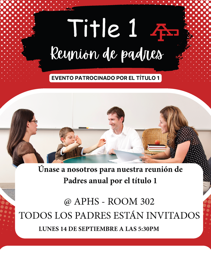 Title 1 Parent Meeting on September 14th at 5:30PM