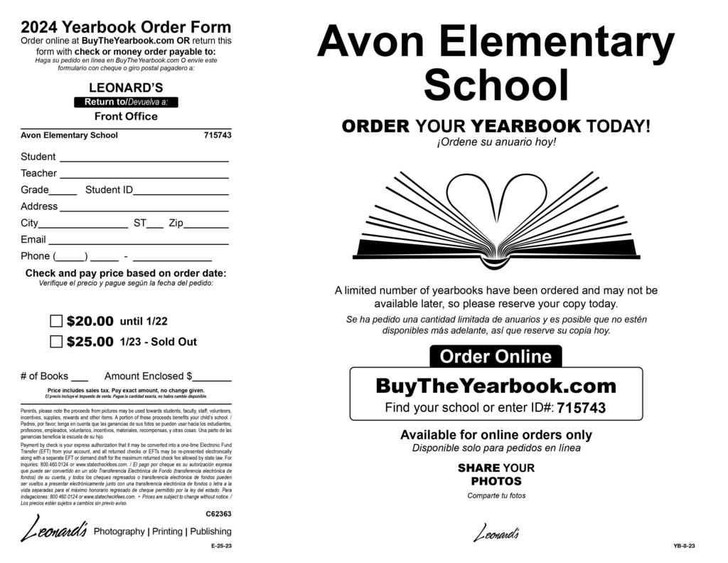 2024 Yearbook Online Order Form.