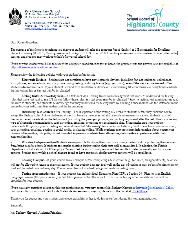 23-24 4th & 5th Grade Writing Parent Letter