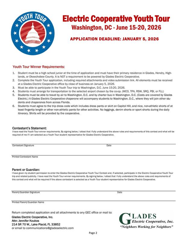 Electric Cooperative Youth Tour Application page 2