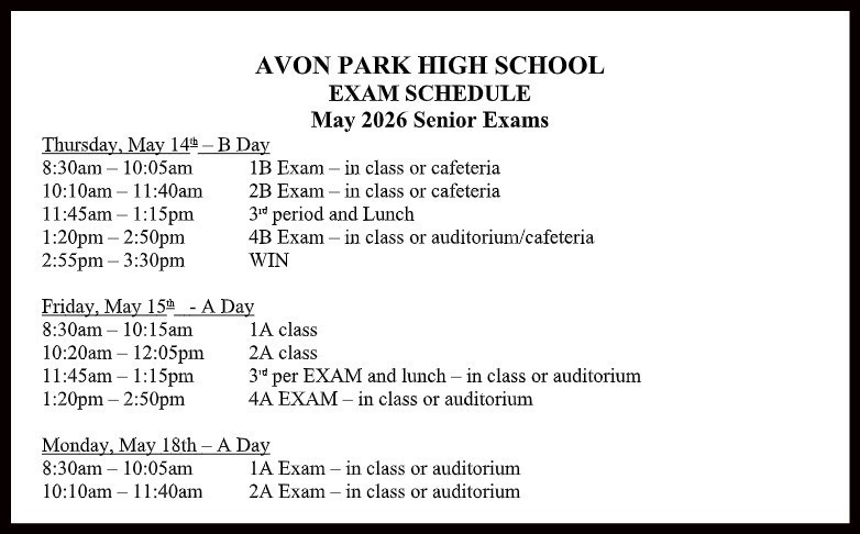 Senior Exam Schedule