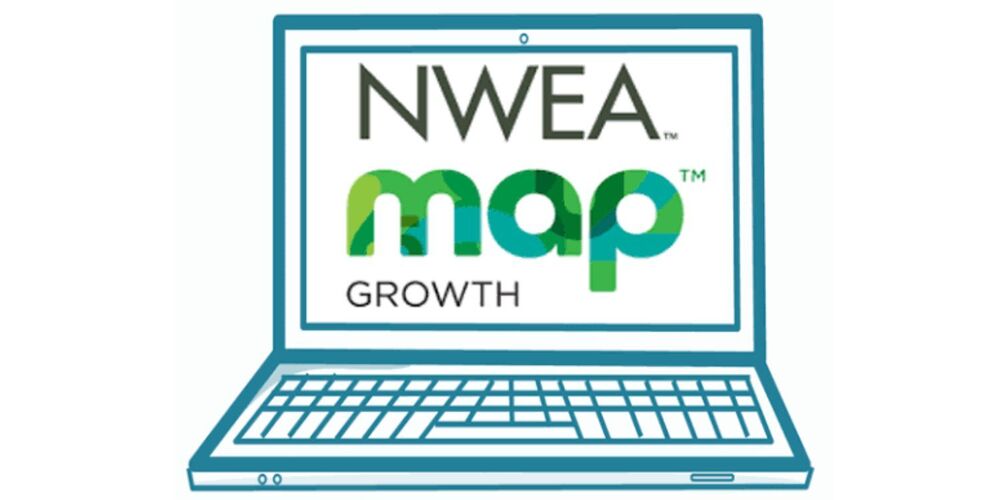 clipart of a laptop computer with NWEA  map GROWTH on its screen