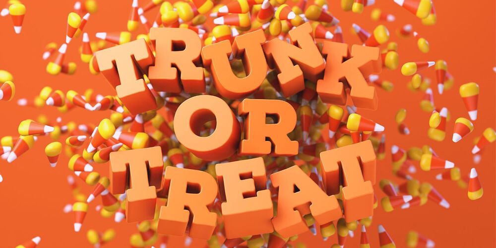 candy corn and the words trunk or treat