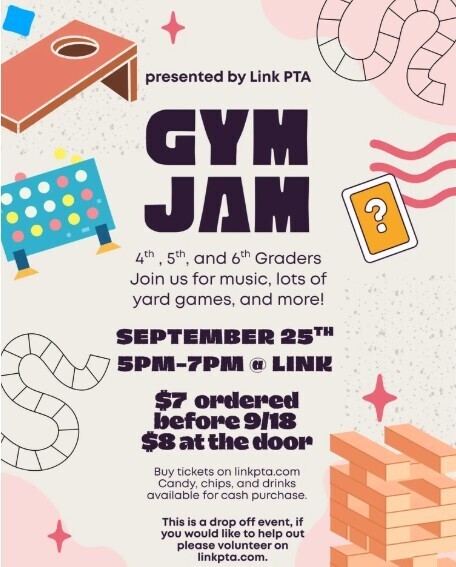 Gym Jam Flyer has bags and games on it