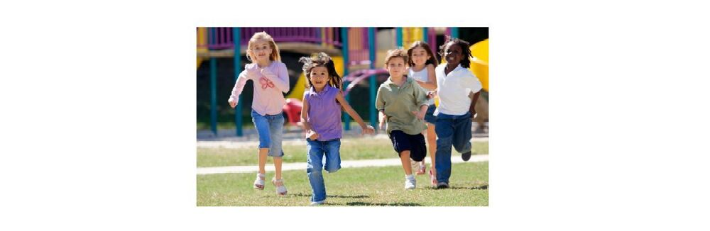 five students running outside