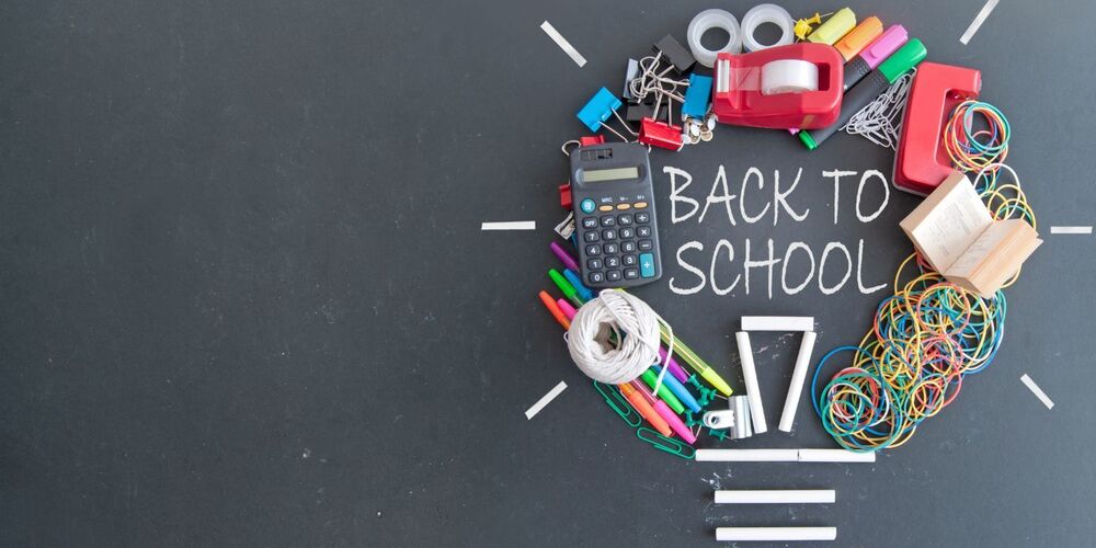 School supplies oragnized around Back to School