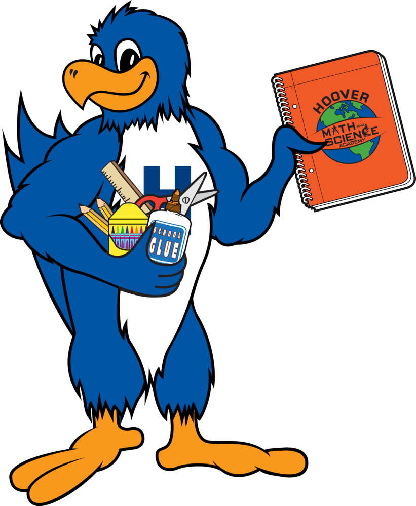 Herbie the hawk holding a book