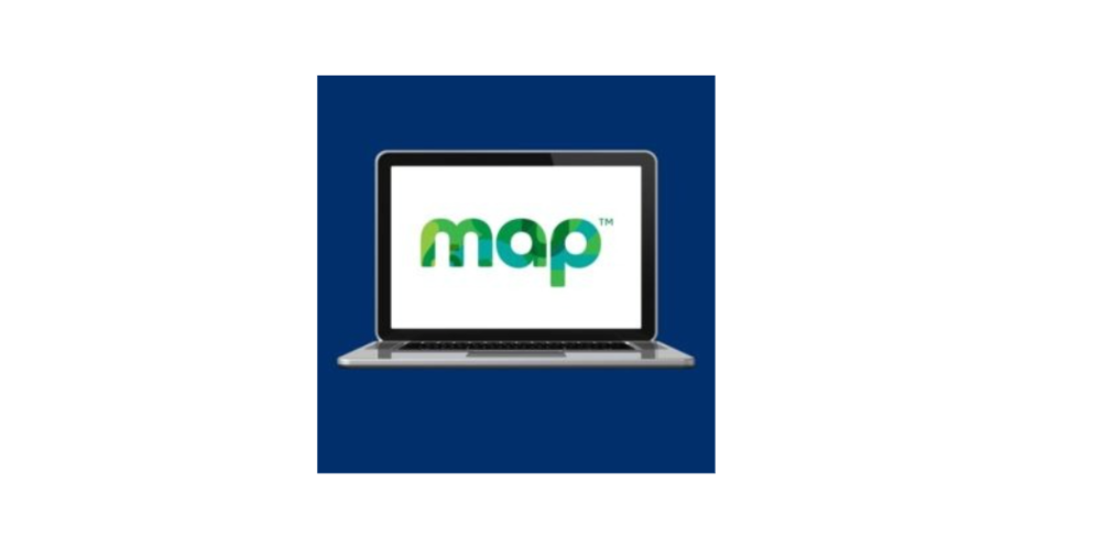 Computer with word MAP on screen