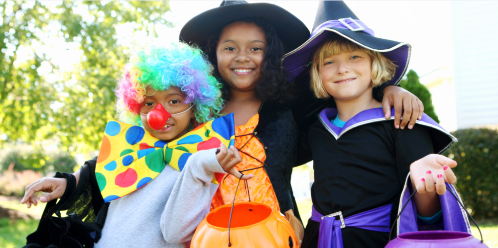 Students in Halloween costumes