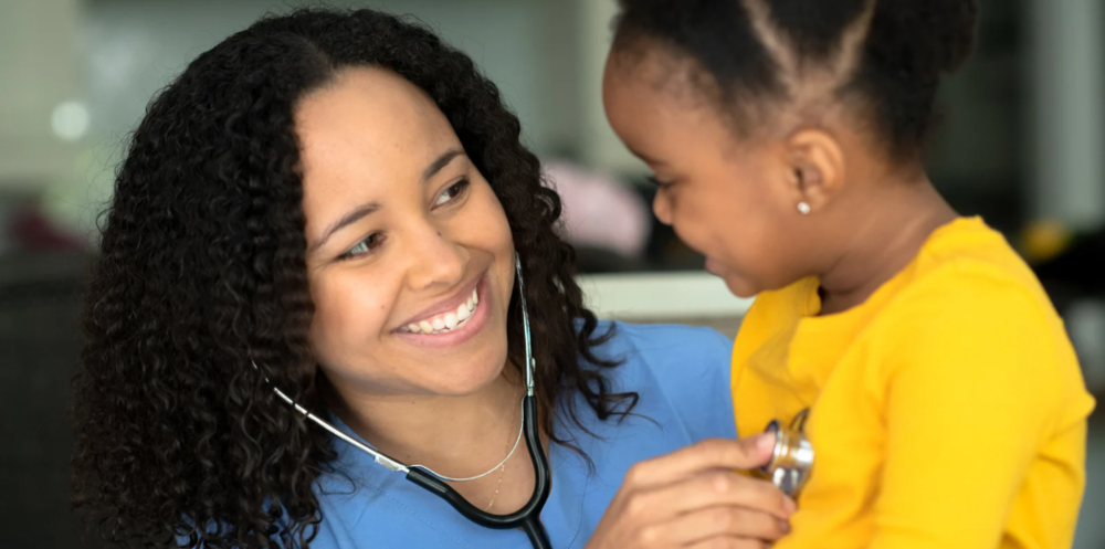 Nurse using stethoscope