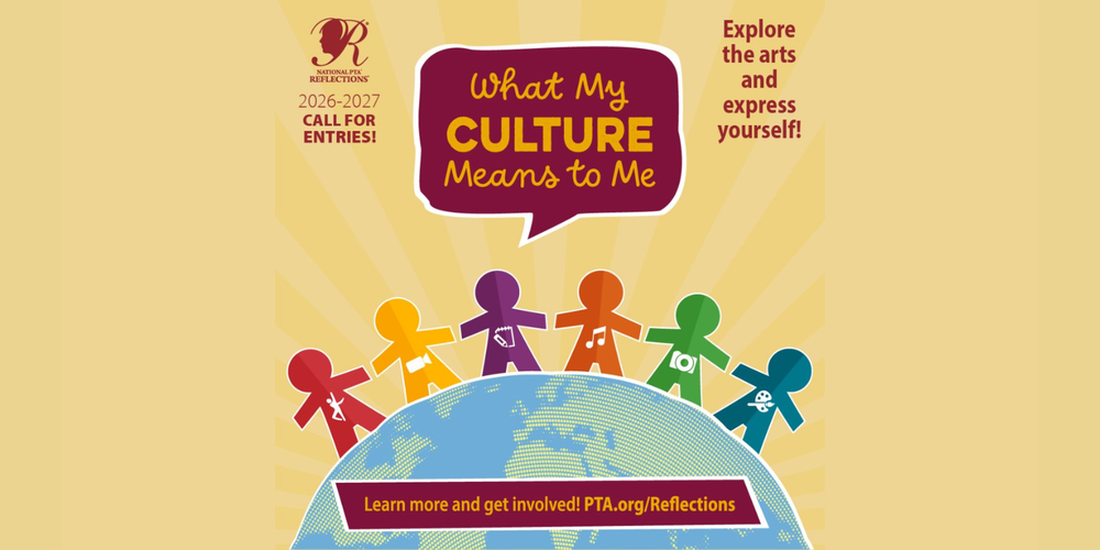 the 2026 pta reflections theem of what is my culuter means to me with kids on the top of a globe