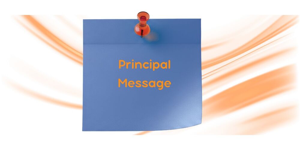 blue post-it note with Principal Message written on it