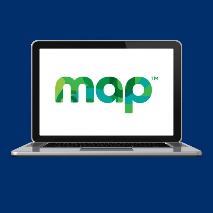 laptop graphic with map testing logo