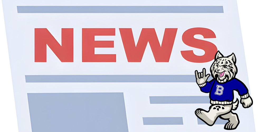 Cartoon newspaper with heading "News" and cartoon Bobby the Bobcat