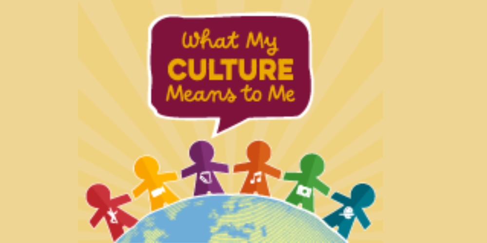 What clipart of children holding hands and standing on the top of Earth with the thought bubble What My Culture Means to MeMy Culture Means to Me