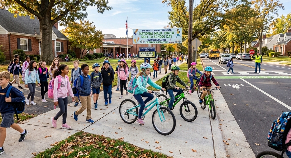 walk, bike and roll to school day with students 
