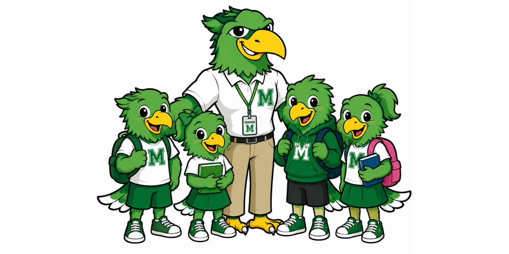 A teacher falcon standing with student Falcons